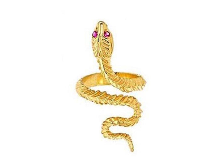 Gold Plated Ruby Eyed Snake Ring