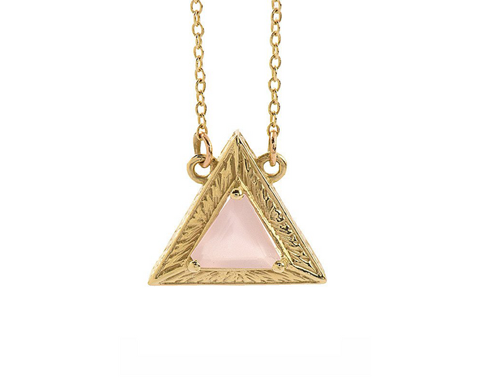 Rose Quartz 14KT Gold Egyptian Pyramid Necklace
