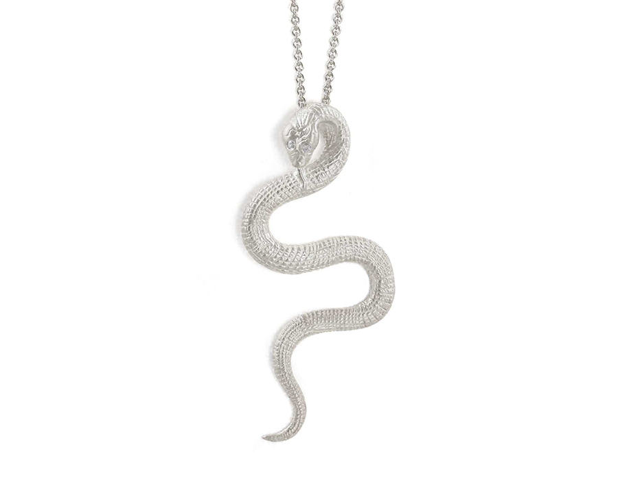 Sterling Silver Snake Necklace with Cubic Zirconia Eyes